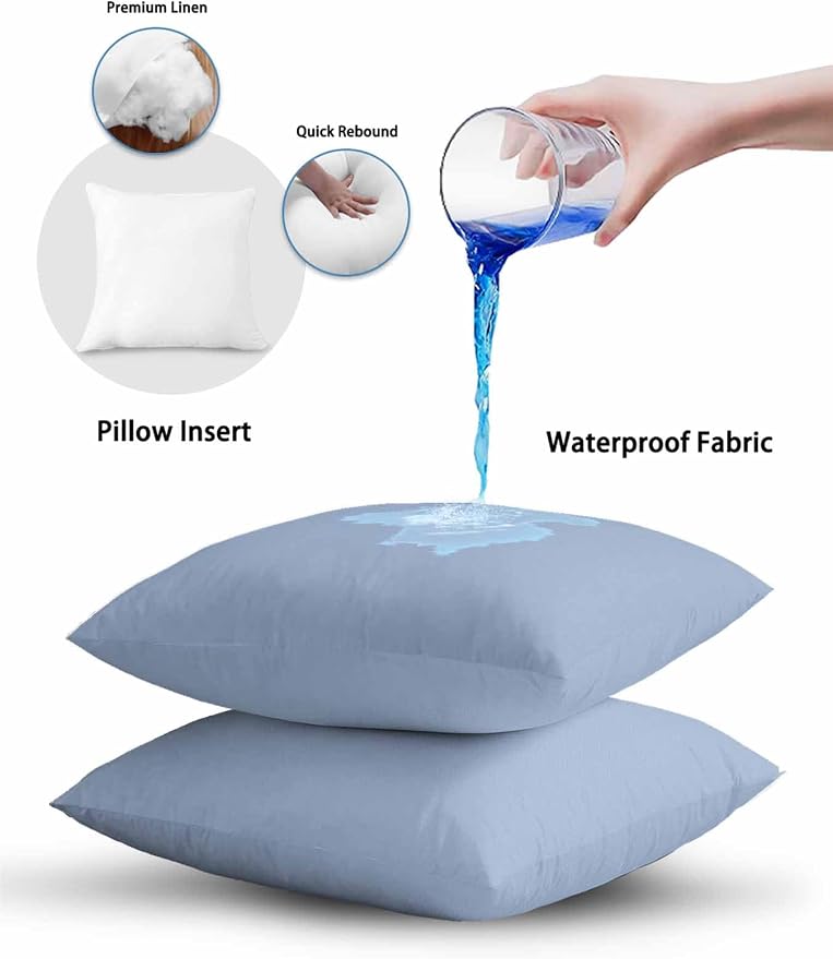 Vandarllin Waterproof Outdoor Pillow 1 Pack Solid Color Decorative Throw Pillows Cover & Insert 18x18 Inch Pillowcase Light Blue Square Pillows for Couch Sofa Bed Patio Furniture Indoor Outdoor
