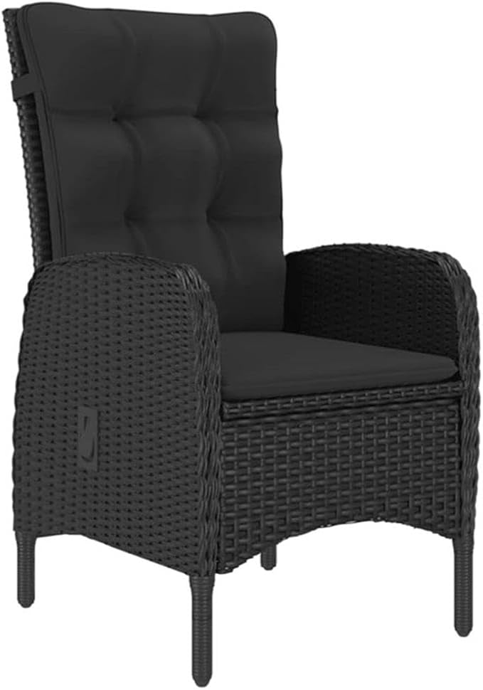 Afuera Living 5-Piece Patio Dining Set, Black Poly Rattan, Acacia Wood & Steel, Includes Rectangular Table & 4 Armchairs, UV/Water Resistant, Ergonomic Curved Backrests, Modern Garden or Terrace