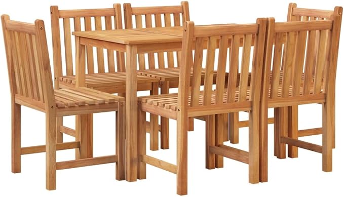 7 Piece Solid Teak Patio Dining Set with Waterproof Table and Comfortable Chairs for Garden