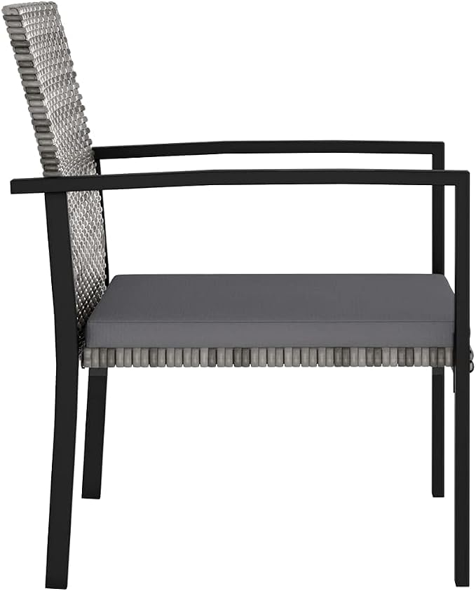 3 Piece Patio Dining Set Poly Rattan Gray Outdoor Furniture Table Chairs Set with Cushions for Garden Yard Porch Balcony Backyard Steel Frame Weatherproof