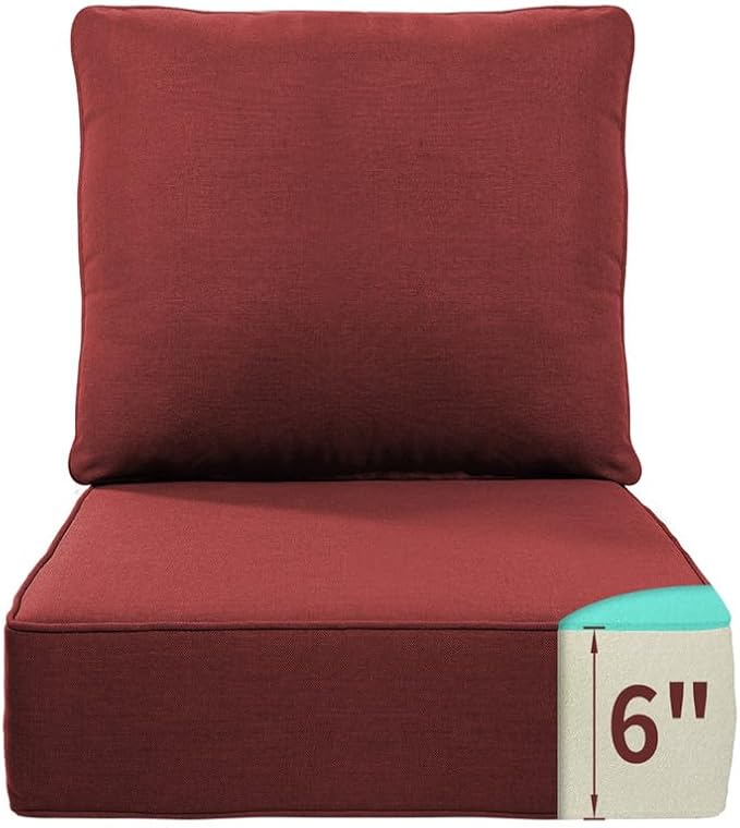Luxury 22*24*6in Outdoor Patio Cushions, 1 Piece Red Outdoor Cushion | 6'' Thick Outdoor Cushions, Water-Resistant, Reversible, Removable Cover, for Patio Chairs Sofa Couch Loveseat