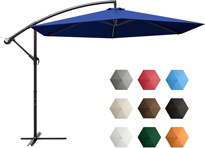 Greesum 9FT Patio Umbrella, Outdoor Table Umbrella with Push Button Tilt, Crank and 8 Sturdy Ribs for Garden, Lawn, Backyard & Pool