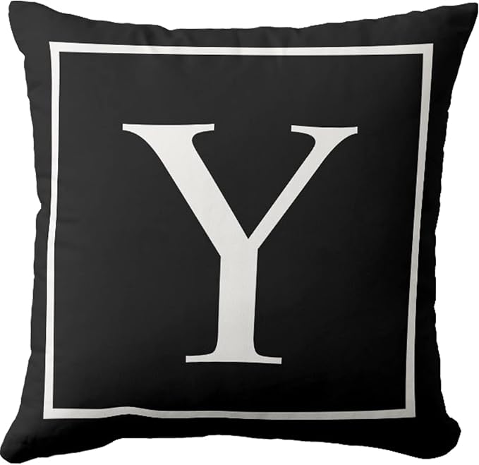 Monogram Initial Classical Black Outdoor Pillow Covers 20 x 20inches Decorative Pillow Case for Sofa Couch Bed (Pillow Insert Not Include)