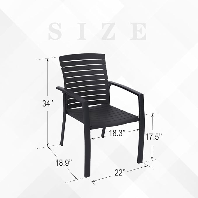 7 Piece Outdoor Patio 60" Rectangular Table and Aluminum Chairs Dining Set | Aluminum Frame Chairs, Resin Chair Seat, Resin Chair Back, 6 Piece Stackable Chairs, 1 Piece Black Metal Table, 6 Person Set