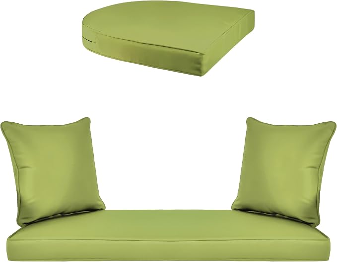 Jeco 5 Piece Resin Wicker Patio Conversation Set in White with Green Cushions