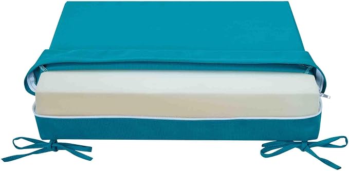 Magpie Fabrics Indoor Outdoor Cushion Cover Replacement 2 Pack, NO Insert! Water Repellent Slipcover with Ties Decor for Patio Garden Chair Sofa Bench Wicker(Teal Blue, 22x20x4 Inch)