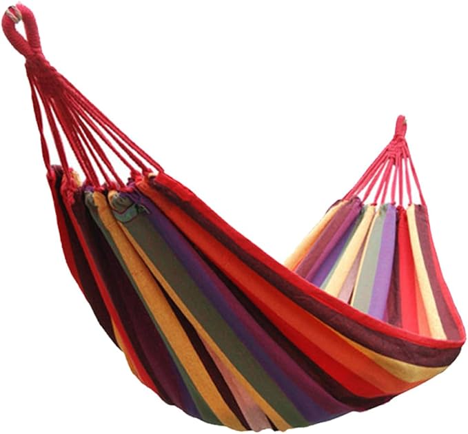 Outdoor Camping Hammock Canvas Swing Hanging Chair 190x85cm Portable Striped Hammock for Patio Garden Backyard Use