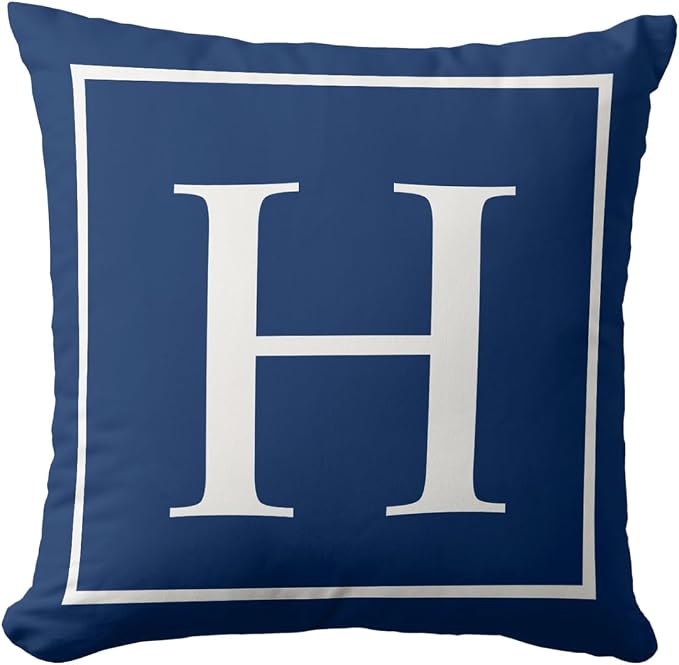 Monogram Initial Elegant Classy Blue Outdoor Pillow Covers 20 x 20inches Decorative Pillow Case for Sofa Couch Bed (Pillow Insert Not Include)