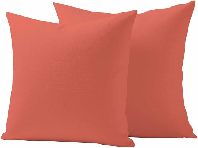 Outdoor Pillow Covers Set of 2, Solid Color Coral Red Decorative Throw Pillow Covers 18X18IN, Minimalist Style Throw Pillows Protector Cushion Case for Patio,Couch,Sofa,Garden