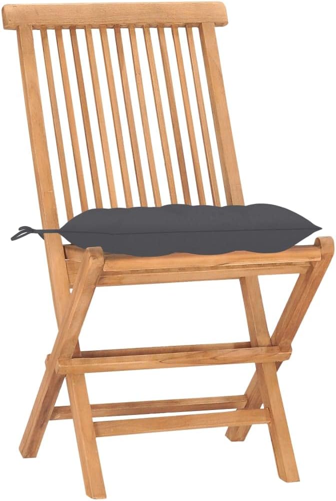 3 Piece Folding Patio Dining Set with Anthracite Cushions, Solid Teak Wood Bistro Set for Outdoor Garden and Terrace, Includes 1 Square Table and 2 Portable Chairs