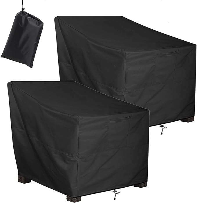 ALSTER Outdoor Chair Covers 2 Pack, Patio Chair Covers(37" L x 30" W x 30" H), Durable and Waterproof Black Furniture Covers for Lounge Deep Seat, Rain Snow Dust Wind-Proof