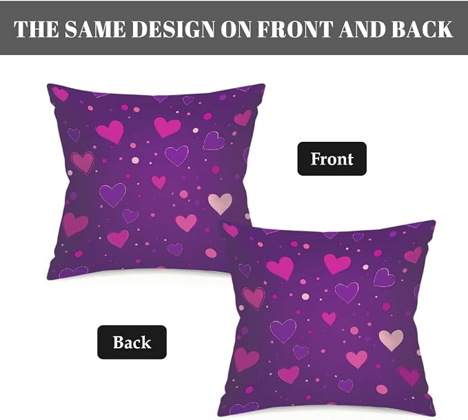 18x18 Inch Outdoor Pillow Covers Set of 2 Waterproof Throw Pillow Covers Decorative Couch Cushion Covers Hearts Dots Pink Purple Square Pillowcases Protectors for Patio Garden Sofa
