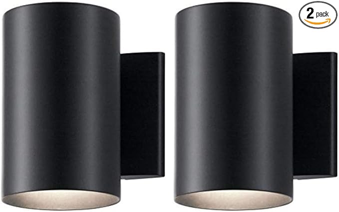 Kichler Cylinders 7" Outdoor Wall Sconce in a Black, 1-Light Exterior Wall Light, Cylinder Fixture, (7" H x 5" W), 9234BK (Pack of 2)