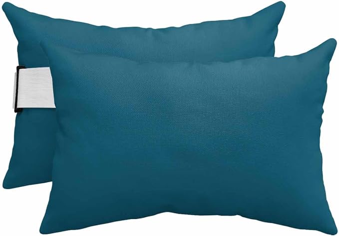 Chaise Lounge Chair Pillow with Strap & Insert Dark Teal Outdoor Recliner Head Pillow Pack of 2 Solid Green Color Waterproof Headrest Patio Lumbar Pillow for Beach Pool Office Chair 12x20 Inch
