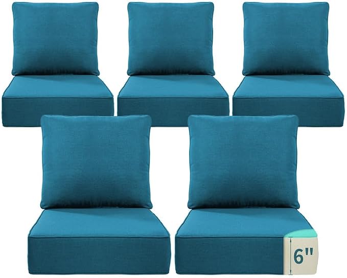 Luxury 22*24*6in Outdoor Patio Cushions, 5 Pieces Malachite Outdoor Cushion | 6'' Thick Outdoor Cushions, Water-Resistant, Reversible, Removable Cover, for Patio Chairs Sofa Couch Loveseat