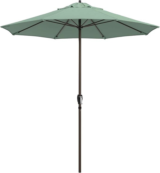 California Umbrella 12-Year Protection 7.5-Ft Outdoor Patio Umbrella, Sunbrella Fade-Resistant Fabric, Auto-Tilt, Heavy Duty Aluminum Frame, 8 Reinforced Ribs for Pool or Deck, Bronze Pole, Spa