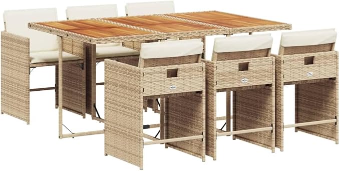 7 Piece Outdoor Patio Dining Set, PE Rattan Garden Table and 6 Chairs with Comfortable Cushions for Backyard Deck Poolside