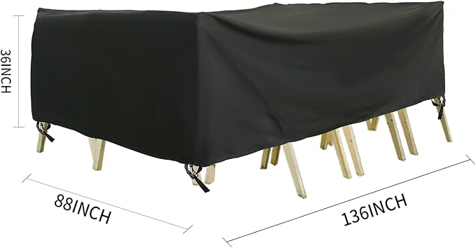 Outdoor Furniture Covers, Rectangular patio table cover, Waterproof for Outdoor patio set cover, Dining table cover, 136" W x 88" D x 36" H Black