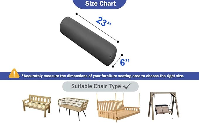 Prolinemax |Cover ONLY| Piped Trim Small Size 23x6 Outdoor Bolster Pillow Water Repellent Decorative Bolster Pillow for Porch Swing Couch Sofa Cushion Patio Furniture AD106