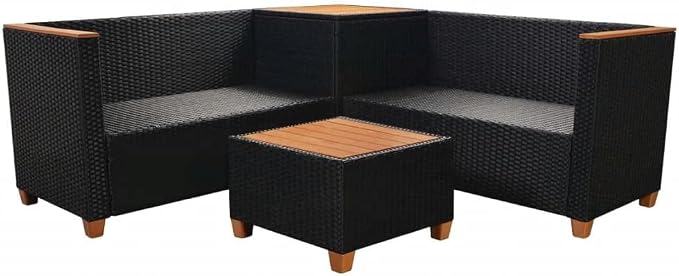 4 Piece Patio Lounge Set with Cushions,Outdoor Couch,Patio Bar Set,Modern Outdoor Furniture,Dining Bench with Back,Bistro Set,for Patio Deck Garden,Backyard & Lawn,Poly Rattan Black