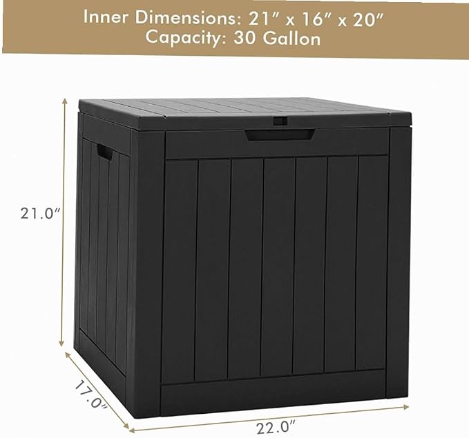 Black 30-Gallon Deck Box Storage with Woodgrain Texture, 22x17x21in for Patio & Garden - Waterproof Lid, UV-Resistant
