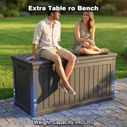 Outdoor Storage Box, Durable Deck Box with Side Handle and Lockable Lid, Deck Boxes Outdoor Waterproof, Large Patio Furniture for Poolside Accessories, Garden Tools, 260 Gallon