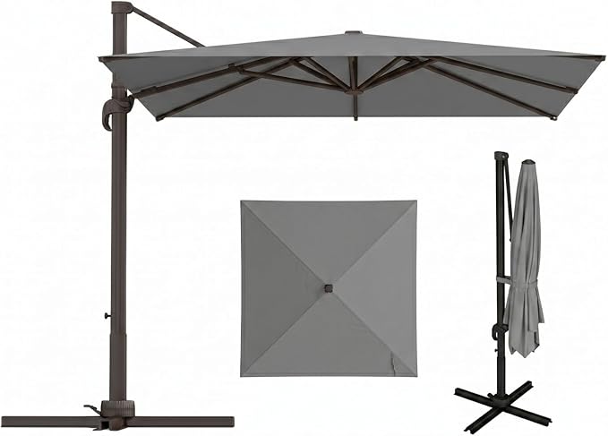 8' X 8' Patio Umbrella, Cantilever Umbrella with 360°Rotation, Offset Patio Umbrella with Easy Tilt & Fade Resistance for Pool Deck Garden Backyard, Charcoal (Base not Included)