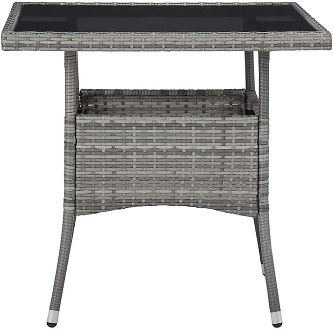 BOWERY HILL 3-Piece Patio Dining Set, Gray Poly Rattan and Acacia Wood, Weather-Resistant, Cushioned Seats, Oiled Finish, Modern Outdoor Table and Chairs for Garden, Balcony, or Terrace