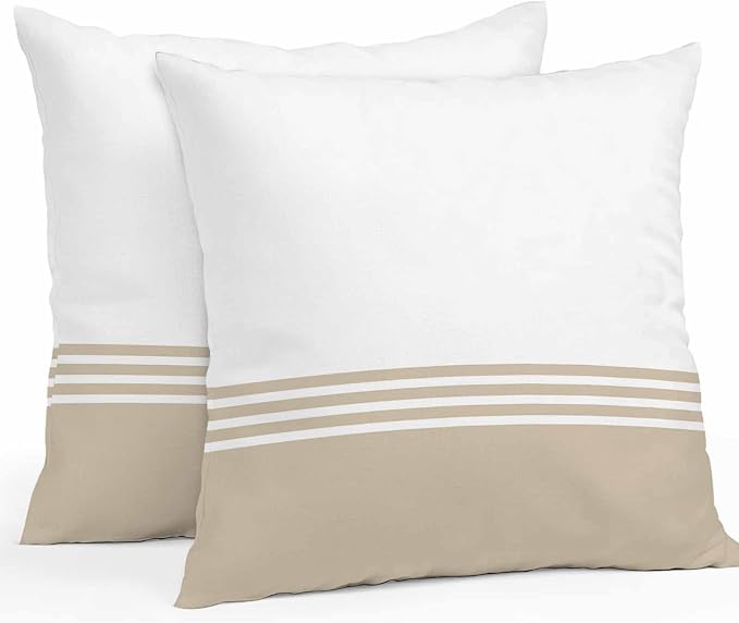 Throw Pillow Covers 16x16 Inch Set of 2, Beige White Striped Waterproof Outdoor Cushion Covers, Modern Abstract Art Aesthetics Decorative Pillowcases for Couch, Sofa, Bed, Garden, Patio