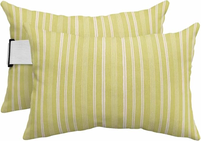 Pack of 2 Outdoor Lumbar Pillow Covers 12x20 Inch, Light Yellow Striped Waterproof Throw Pillow Covers Set, Farmhouse Stripes Modern Vintage Indoor&Outdoor Decorative Cushion Cases for Patio Porch Car