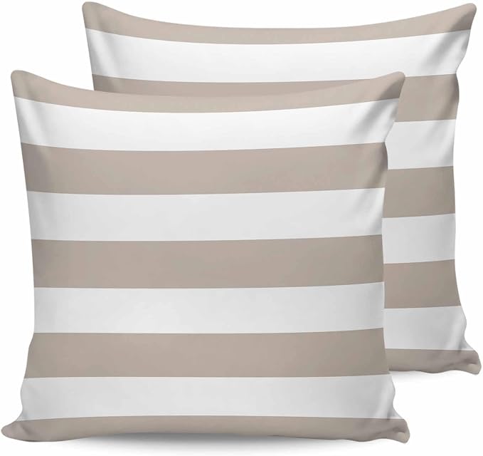 Outdoor Waterproof Throw Pillow Covers Set of 2 Khaki White Stripe Pillowcases 26x26 Inches Simple Style Striped Decorative Pillows Cushion Case Patio Pillows for Couch Bed Chair Garden