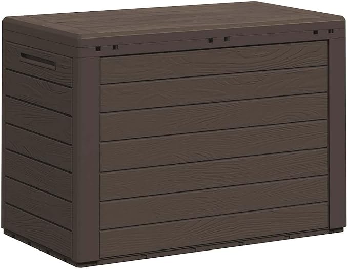 Brown Rectangular Garden Storage Box 50.4 Gallon Capacity Durable Polypropylene Deck Box for Outdoor Cushions Gardening Tools and Pool Toys