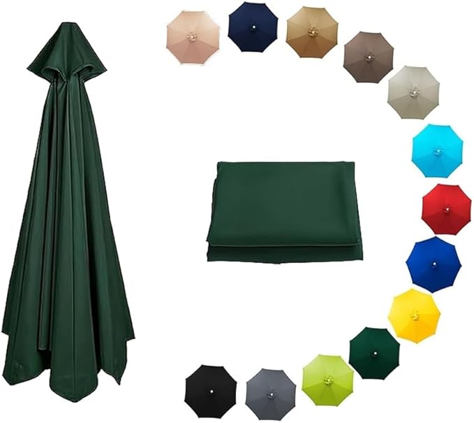 7ft/9ft/10ft Parasol Umbrella Canopy Replacement, Patio Umbrella Replacement Cover, 8 Ribs/6 Ribs Parasol Top Replacement Cloth(Dark Green,300cm/10ft-6ribs)