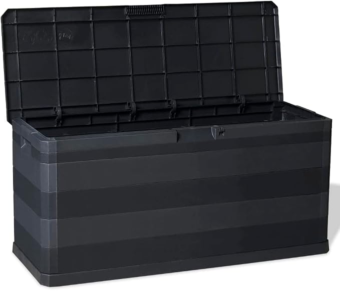 Outdoor Storage Box 280L Large Deck Container Waterproof Polypropylene Bin for Garden Patio Cushion Tools Black Rectangular