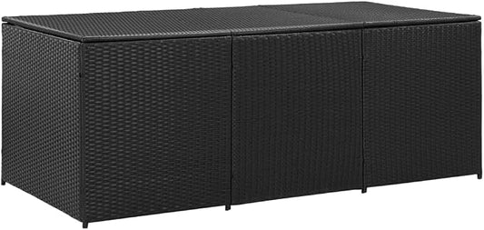Black Outdoor Storage Box 70.9"x35.4"x27.6" Poly Rattan Deck Box with PE Liner Weather-Resistant Patio Furniture for Poolside Backyard Garden Storage