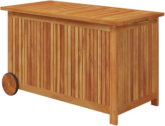 Solid Acacia Wood Outdoor Storage Box with Wheels 35.4"x19.7"x22.8" Patio Deck Box for Garden Furniture Cushions, Pool Toys, Gardening Tools, Water-Resistant PE Inner Bag