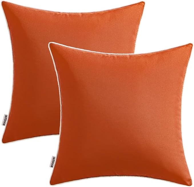 MIULEE Outdoor Waterproof Pillow Covers 18x18 Burnt Orange Pack of 2 | Decorative Farmhouse Throw Pillow Covers with Piping,Square Solid Color,Patio Furniture,Summer Couch Tent Sofa Living Room