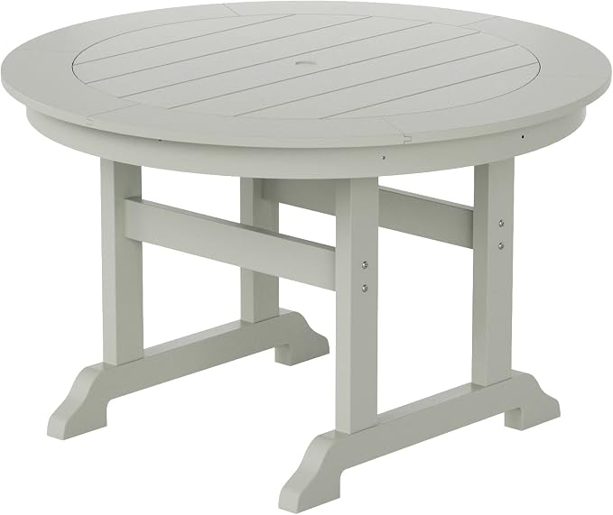 WestinTrends Ashore 5 Pieces Adirondack Outdoor Dining Set, All Weather Poly Lumber Slatted Modern Farmhouse Patio Furniture Set, 47" Trestle Round Table and 4 Adirondack Dining Chair, Sand