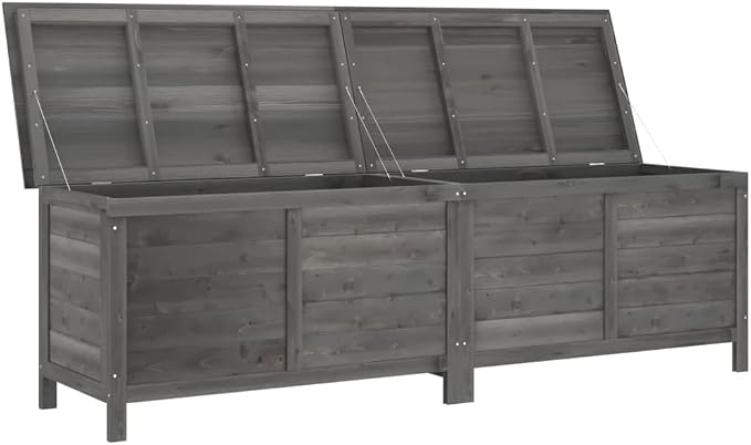 Solid Fir Wood Patio Storage Box Deck Box Outdoor Furniture Anthracite 78.1"x19.7"x22.2" with Slatted Bottom Ventilation for Pool Toys Gardening Tools Cushions