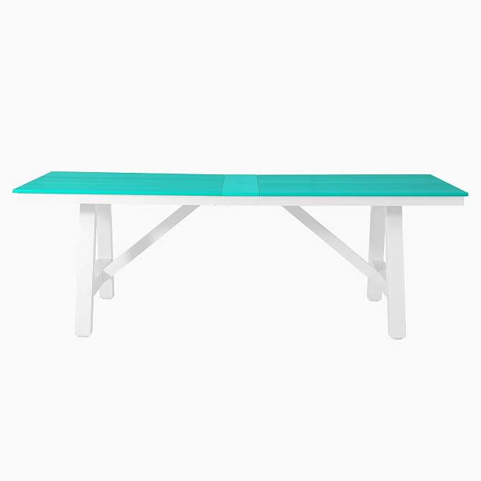 WestinTrends Cape May 9-Piece HDPE Outdoor Furniture Patio Dining Table with Umbrella Hole and Chairs Set for 8, Turquoise