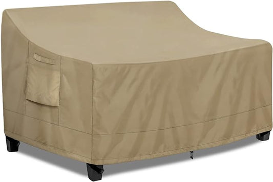 PureFit Outdoor Couch Cover Waterproof Patio Sofa Furniture Covers, 2-Seater Outdoor Loveseat Cover with Air Vent and Handles, 60W x 35D x 35H Inches, Camel