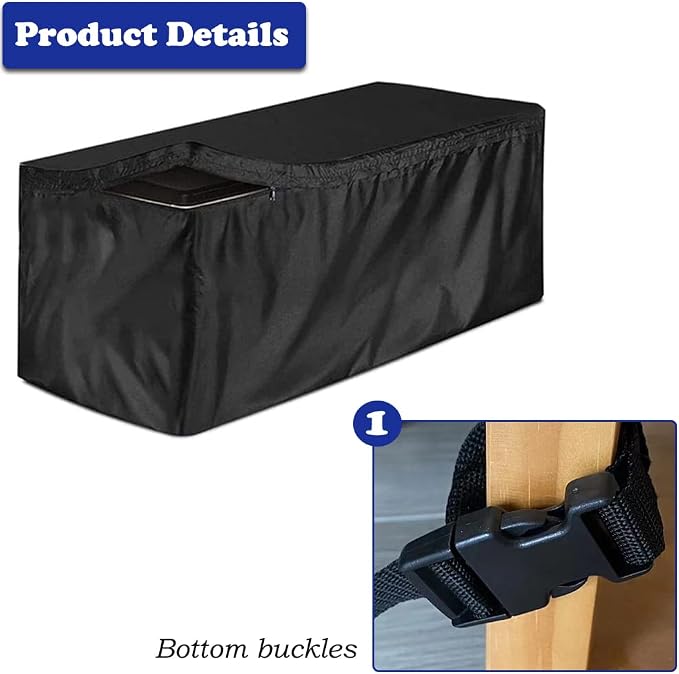 SUNSURE Deck Box Cover Heavy Duty Waterproof Outdoor Ottoman Bench Cover for Keter Large Deck Boxes Rectangular Storage Box Cover with Drawstring and Zipper (51x23x28in)