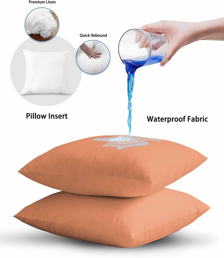 Vandarllin Waterproof Outdoor Pillow Set of 2 Solid Color Decorative Throw Pillows Cover & Insert 20x12 Inch Lumbar Pillowcase Orange Pillows for Couch Sofa Bed Patio Furniture Indoor Outdoor