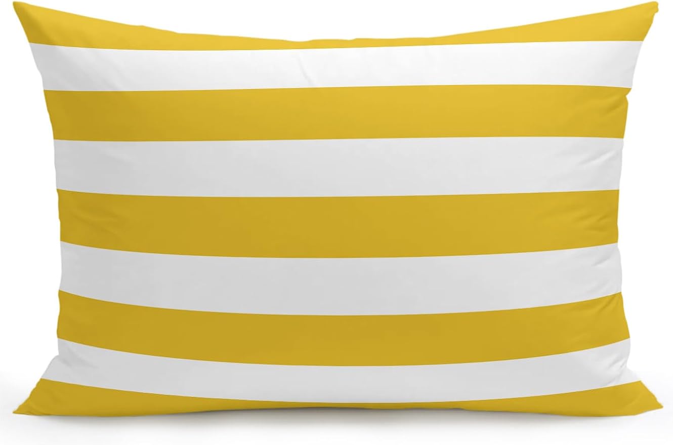 Waterproof Outdoor Pillow 1 Pack Yellow White Stripe Decorative Throw Pillows Cover & Insert 20x12 Inch Lumbar Pillowcase Simple Style Striped Pillows for Couch Sofa Bed Patio Furniture Indoor Outdoor