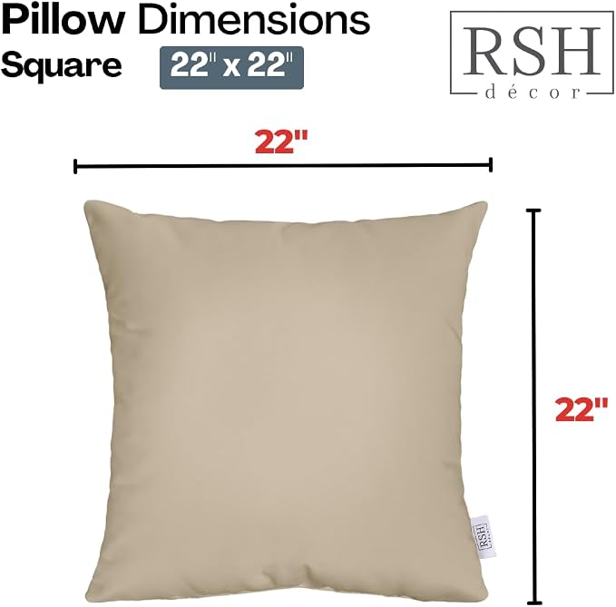 RSH DECOR: Sunbrella Square Throw Pillows Set of 2 | 22" x 22" | Water & Fade-Resistant Fabric | Outdoor Pillow Covers with Down-Alternative Inserts | Made in USA (Aviva Cumin Herringbone)