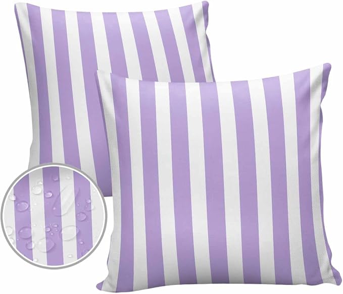 Outdoor Waterproof Throw Pillow Covers 24x24in, Purple Striped Cushions for Garden Patio Furniture Chairs Set of 2, Modern Art Striped Home Decor Couch Sofa Polyester Pillow Cases