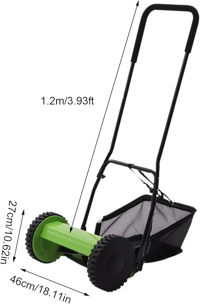 12-Inch Manual Lawn Mower, Adjustable Heights & Efficient Grass Catcher with Collection Bag Push Reel Lawn Mower Push Lawn Sweeper for Garden Yard Park (12-Inch Sweeper)