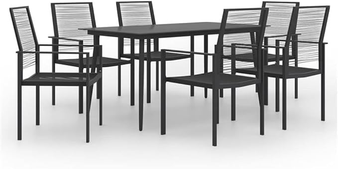 Afuera Living 7-Piece Patio Dining Set, Rectangular Black Glass Table, Powder-Coated Steel Frame, Weather-Resistant Modern Outdoor Furniture with 6 Chairs, Comfortable Seating for Garden or Terrace