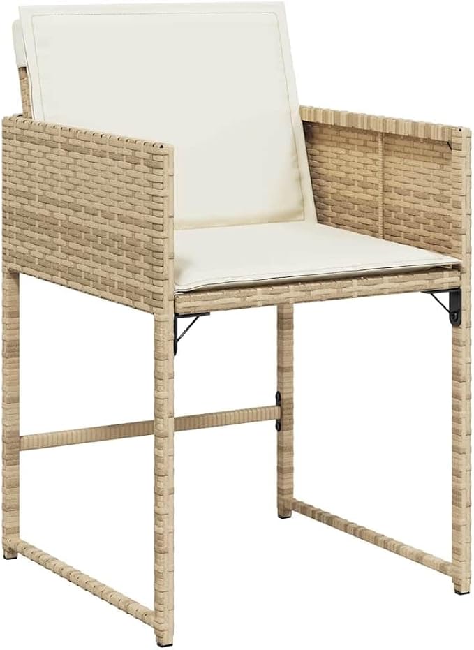 9 Piece Outdoor Rattan Patio Dining Set with Cushions Beige PE Wicker Garden Table and 8 Folding Chairs for Backyard Lawn Poolside