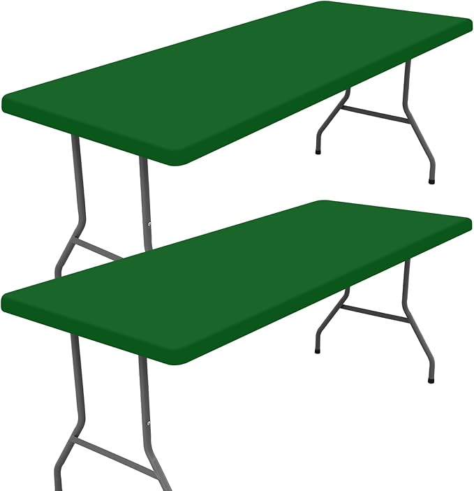 Moosfor Spandex 4 Foot Rectangle Table Cloth 2 Pack, Elastic Fitted Tablecloths for Picnic, Stretch Washable Patio Table Cover for Outdoor, Camping, Banquet and Parties (Emerald Green, 30"x48")